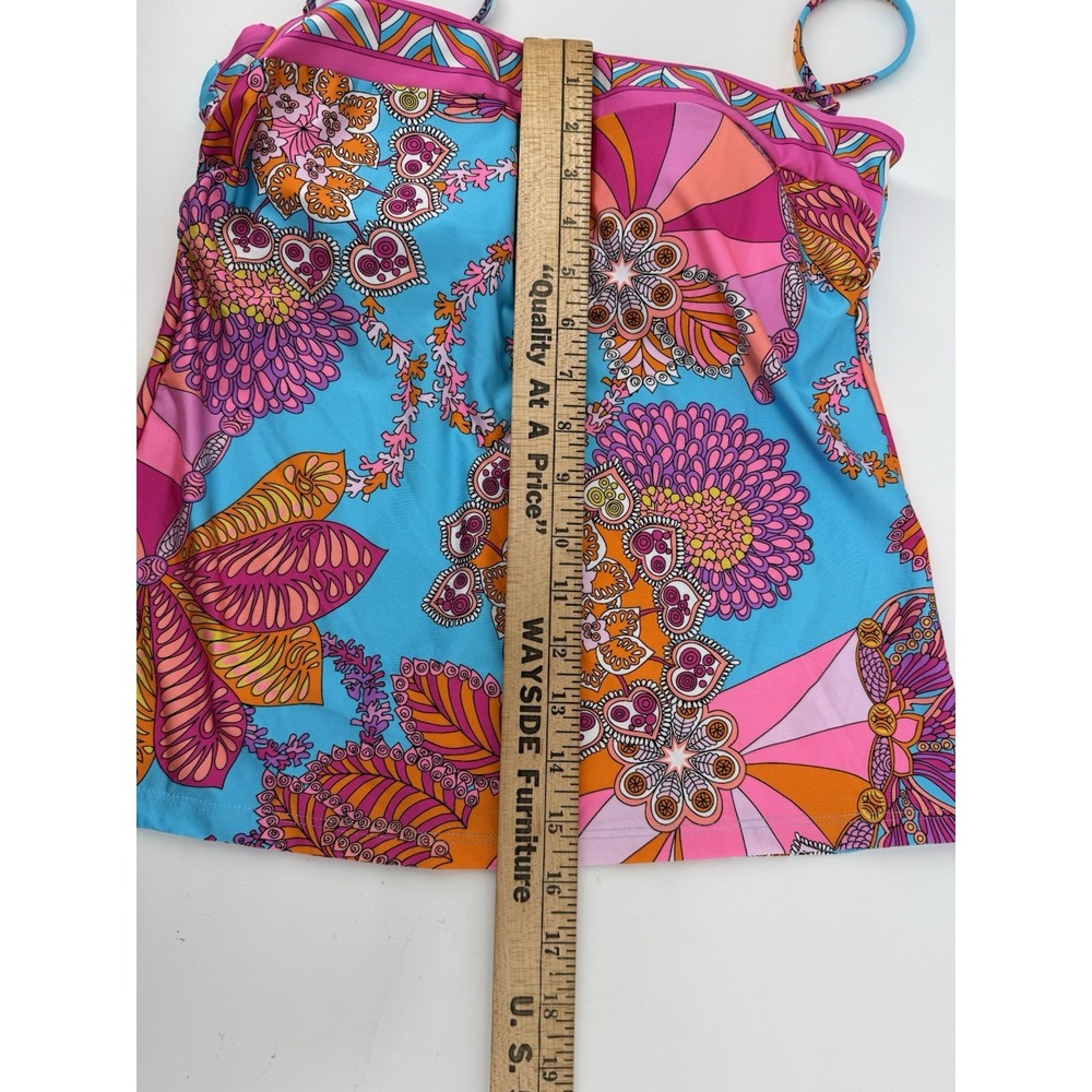 Trina Turk Tankini Top Only, Size 8, Pads, Gold Hardware Aqua Multi Color - Picture 5 of 8